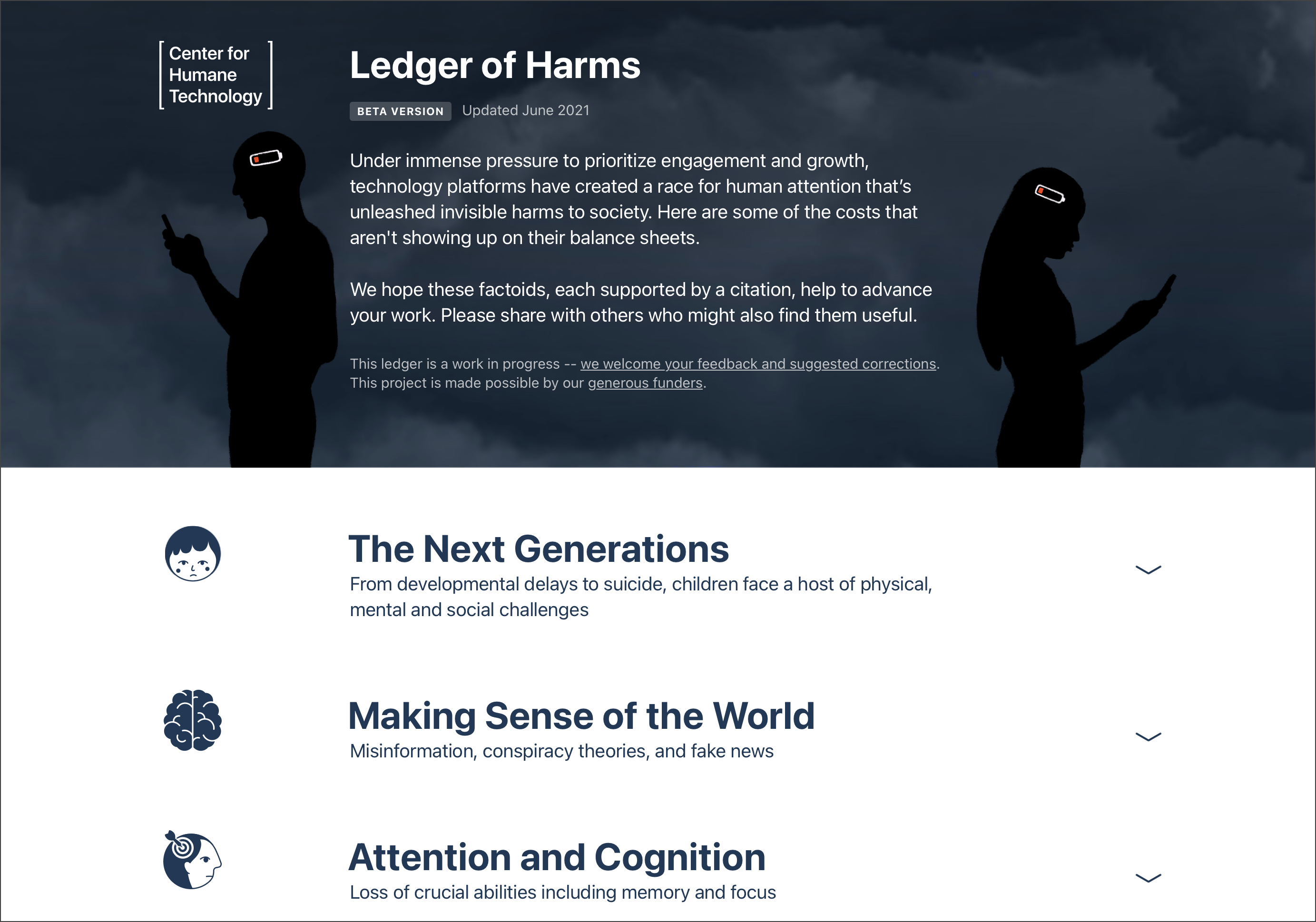 screenshot of ledger of harms